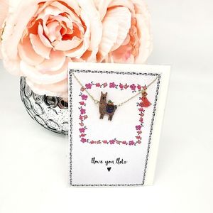 Natural Life Llama Wooden Necklace on Gift Card